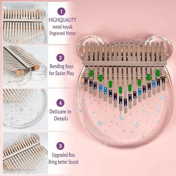 Kalimba Cute Transparent Acrylic Thumb Piano 17 Key With Tuner Hammer Instrument - Picture 4 of 8